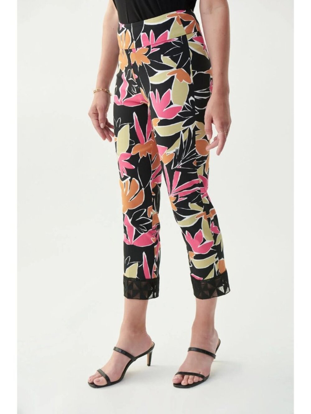 Joseph Ribkoff Black/Multi Floral Print Pants Style Size 10